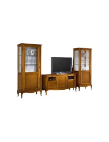 MOBILI 2G - PORTA TV CLASSICO IN LEGNO 2 CASSETTI 2 RIBALTE FINITURA BASSANO L.141 P.47 H.70