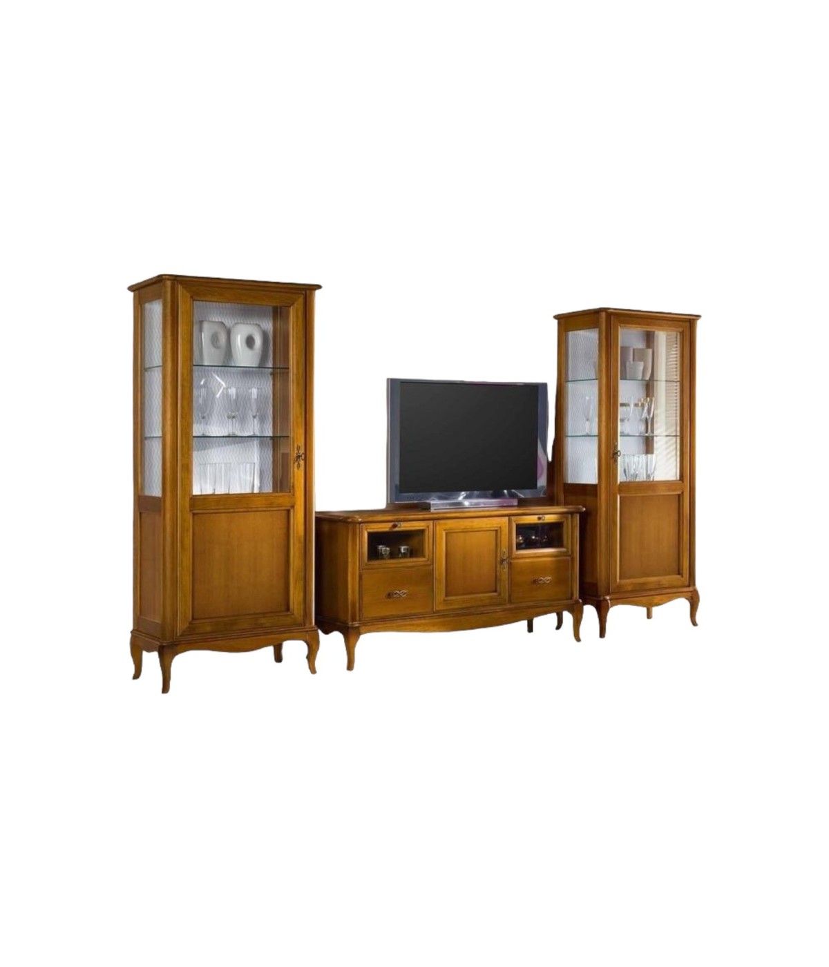MOBILI 2G - PORTA TV CLASSICO IN LEGNO 2 CASSETTI 2 RIBALTE FINITURA BASSANO L.141 P.47 H.70