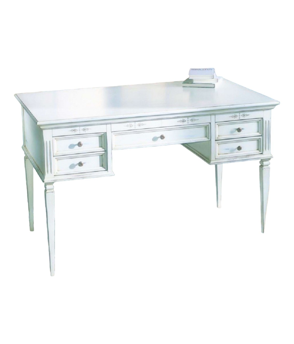 MOBILI 2G - SCRIVANIA CLASSICA IN LEGNO BIANCO CONSUMATO 130x70x80