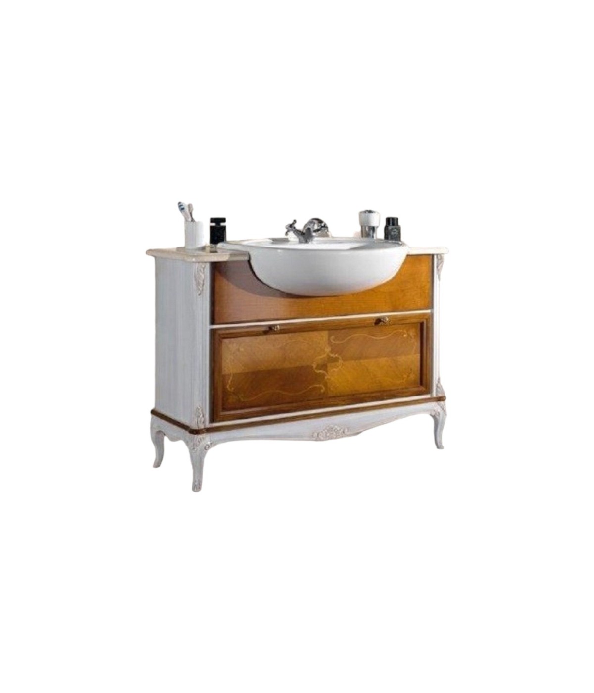 MOBILI 2G - MOBILE BAGNO PROVENZALE IN LEGNO LAVABO E PIANO IN MARMO L.111 P.61 H.85