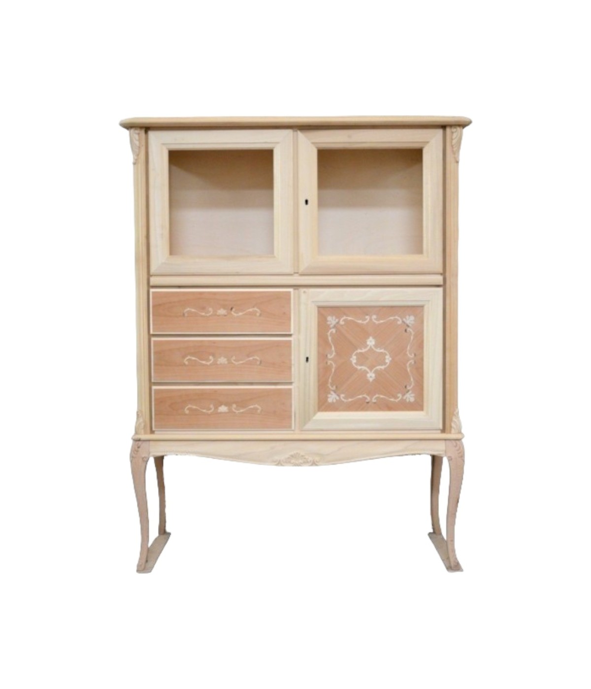 MOBILI 2G - MOBILE BAR VETRINA CLASSICA IN LEGNO GREZZO L.111 P.44 H.145