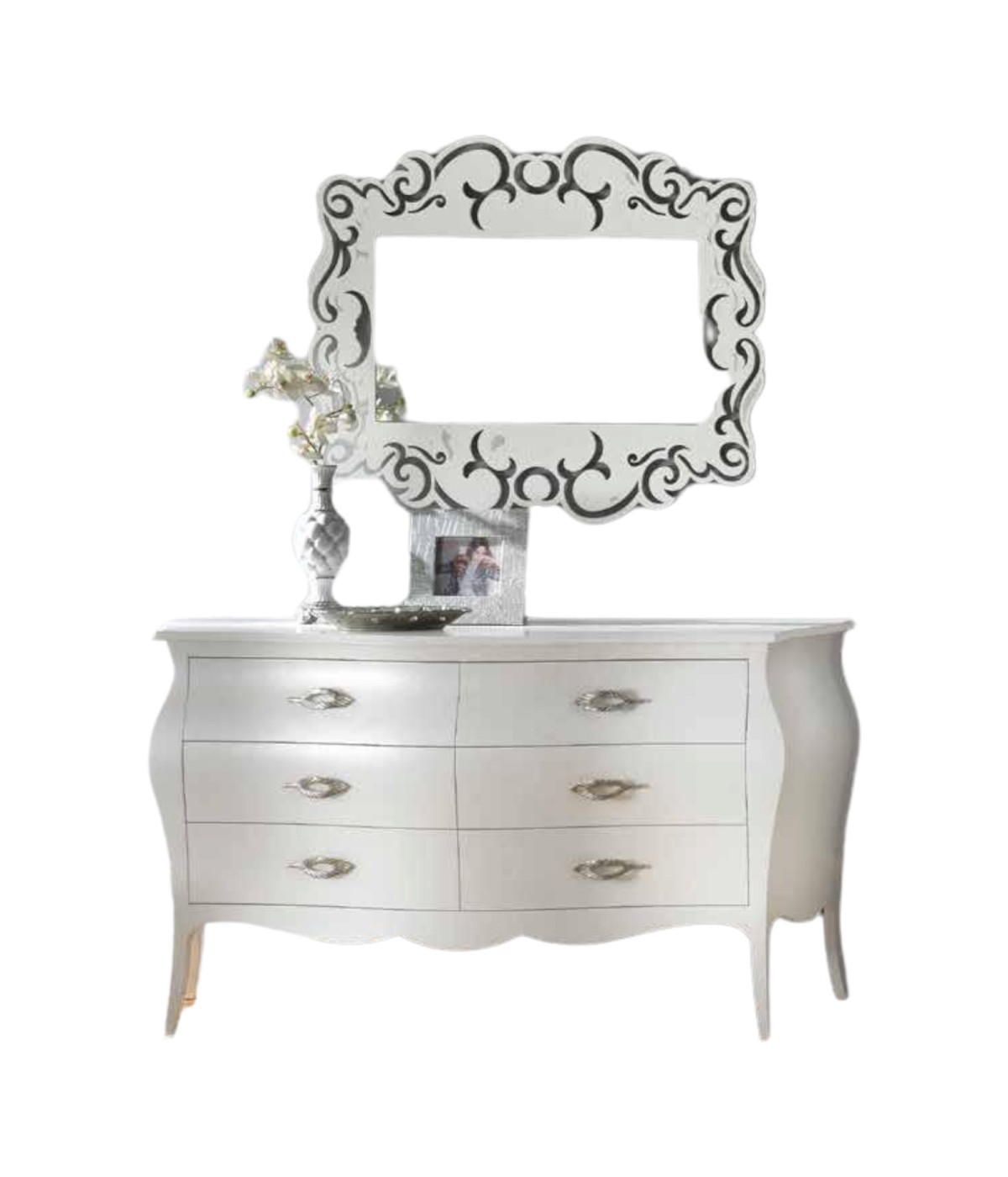 MOBILI 2G - COMÒ BOMBATO CLASSICO 6 CASSETTI BIANCO PERLATO 162X58X85
