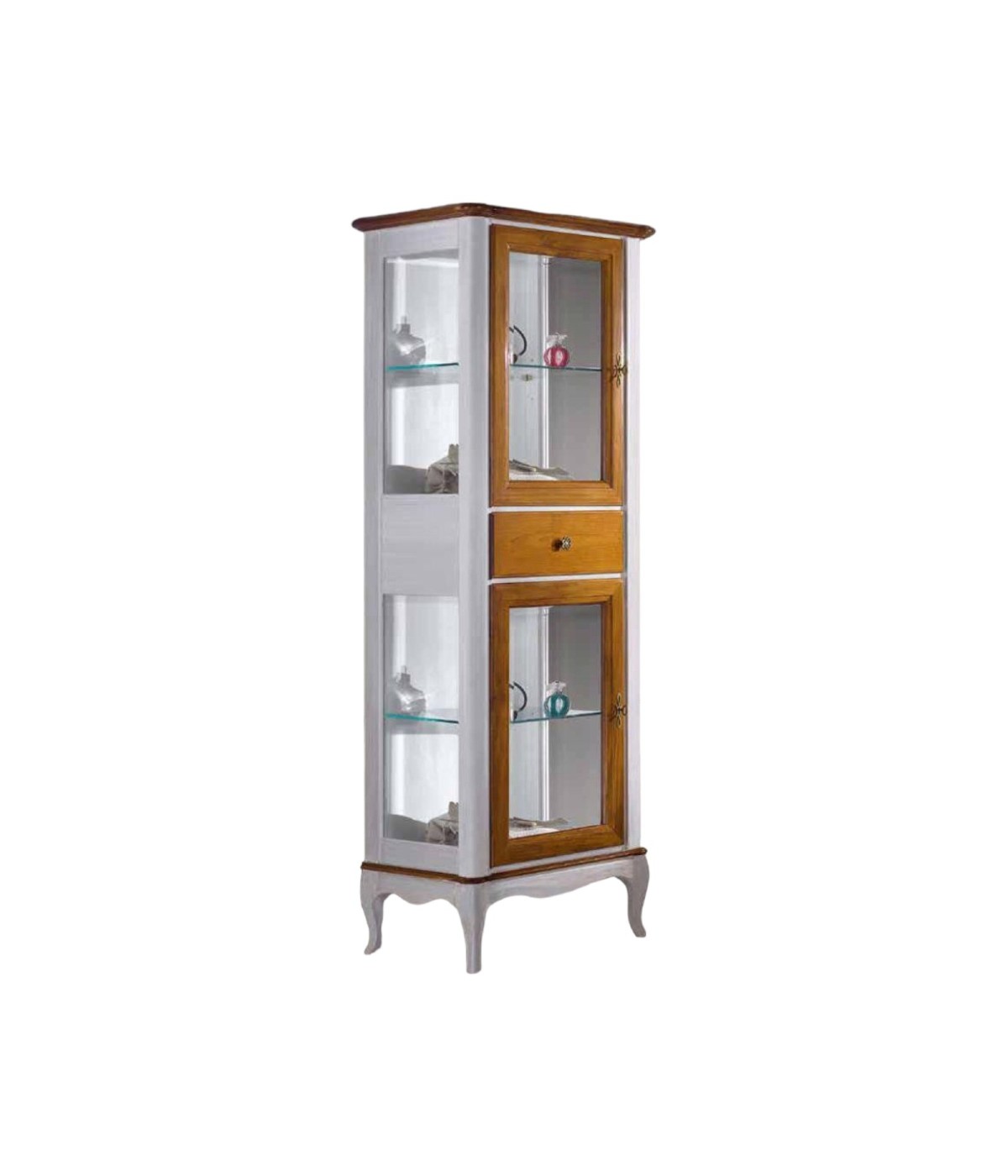 MOBILI 2G - VETRINA CLASSICA PROVENZALE IN LEGNO 2 PORTE 1 CASSETTO L.61 P.41 H.180