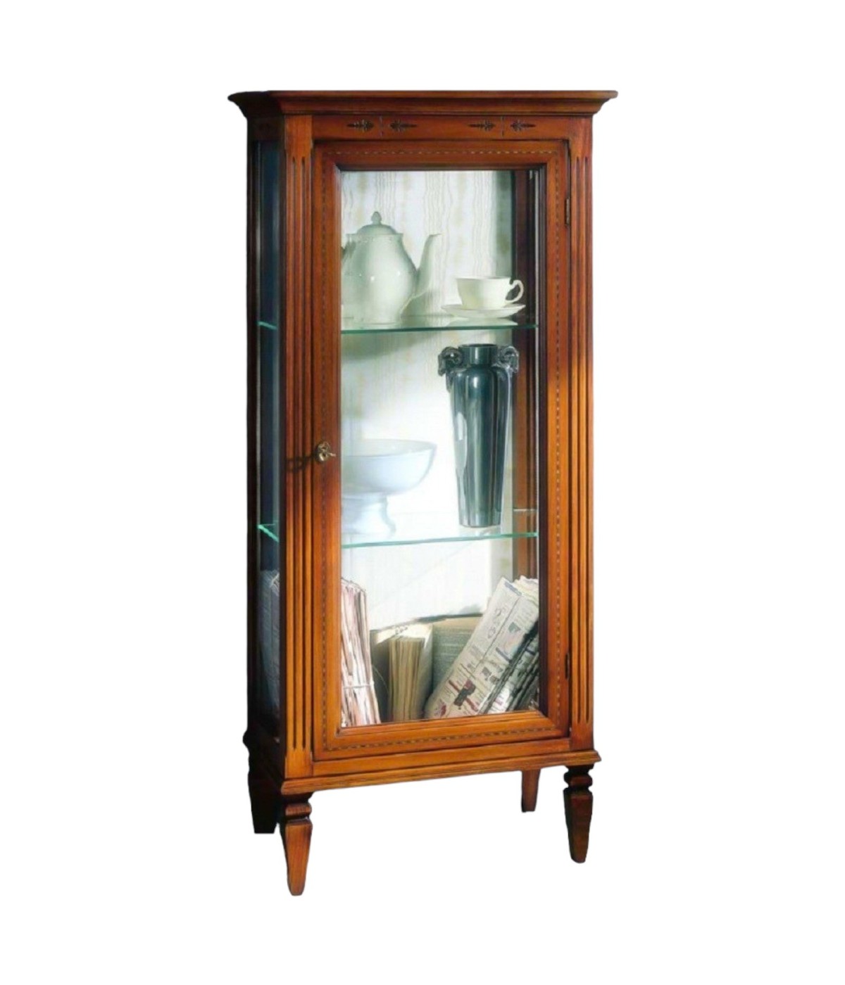 MOBILI 2G - VETRINA CLASSICA IN LEGNO 1 PORTA FINITURA BASSANO L.60 P.37 H.132