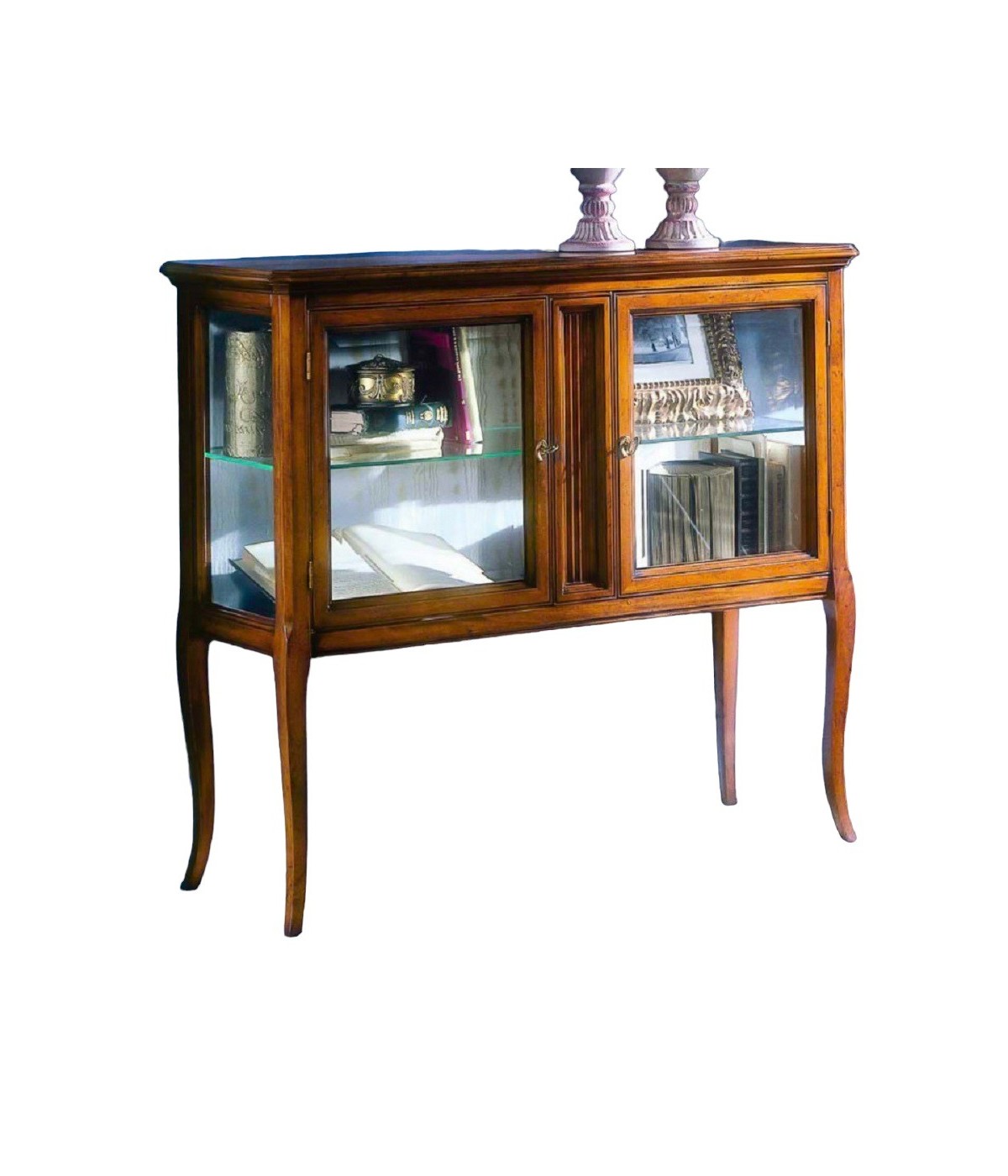 MOBILI 2G - VETRINA CLASSICA IN LEGNO 2 PORTE FINITURA BASSANO L.110 P.40 H.100