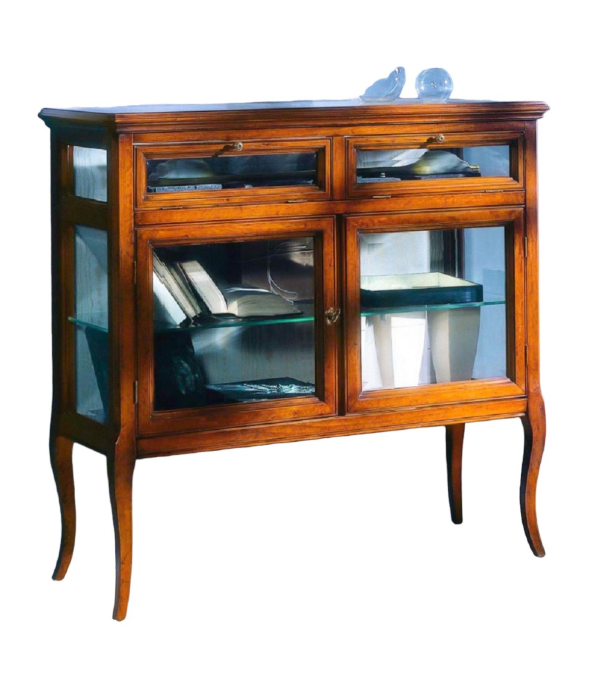 MOBILI 2G - VETRINA CLASSICA IN LEGNO 2 PORTE 2 RIBALTE FINITURA BASSANO L.100 P.38 H.95