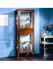 MOBILI 2G - VETRINA CLASSICA IN LEGNO 2 PORTE 1 CASSETTO FINITURA BASSANO L.70 P.40 H.175