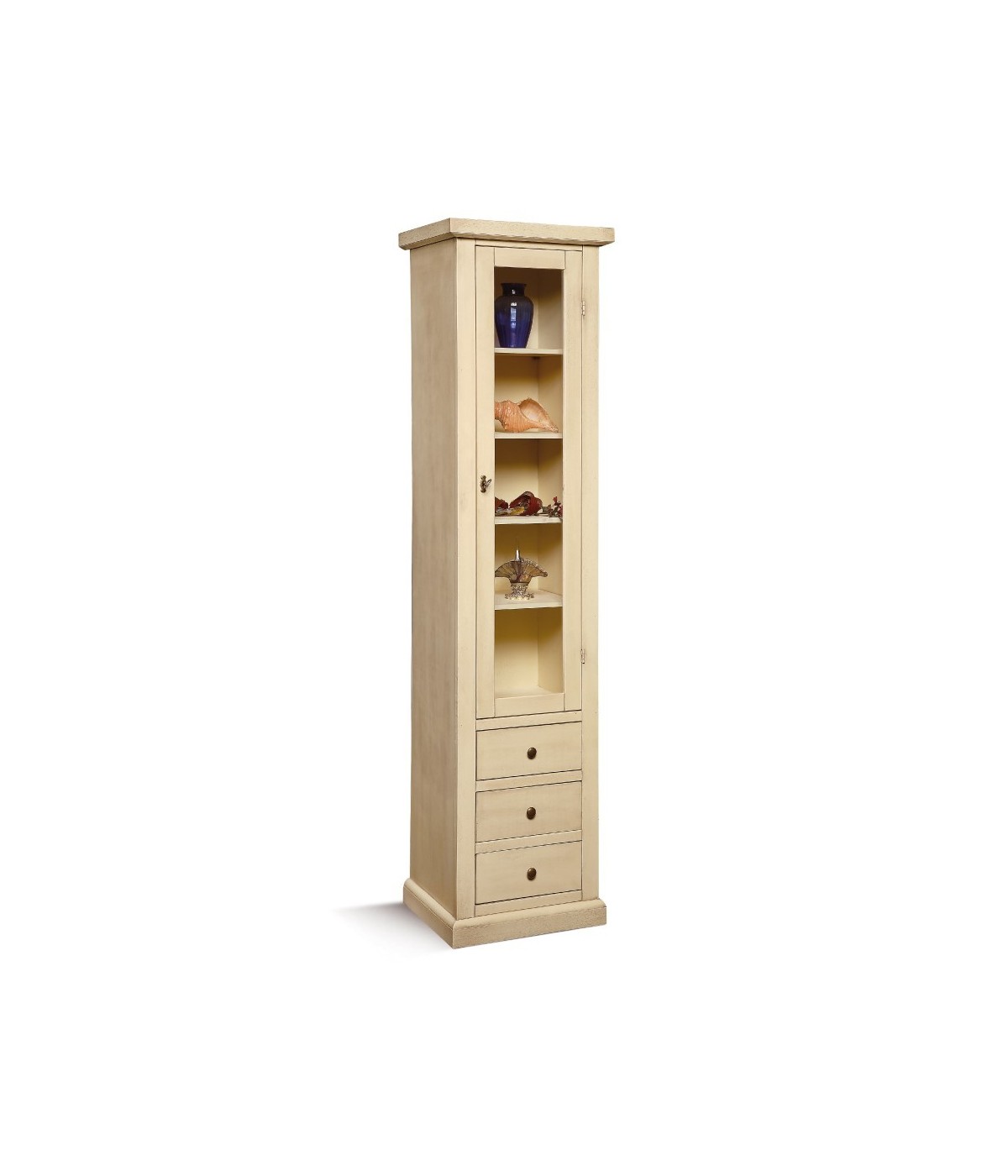 MOBILI 2G - VETRINA LIBRERIA 1 PORTA LEGNO AVORIO PATINATO 45X41X187 VISTA LATERALE