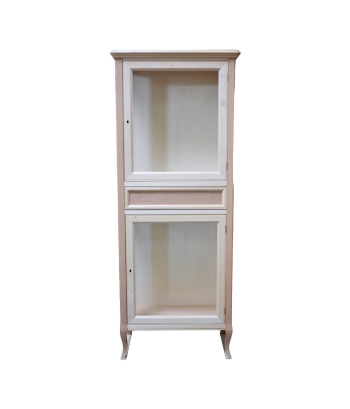 MOBILI 2G - VETRINA CLASSICA 2 PORTE 1 CASSETTO IN LEGNO GREZZO L.70 P.40 H.175