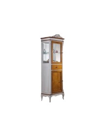 MOBILI 2G - VETRINA CLASSICA PROVENZALE IN LEGNO 2 PORTE 1 CASSETTO L.61 P.41 H.190