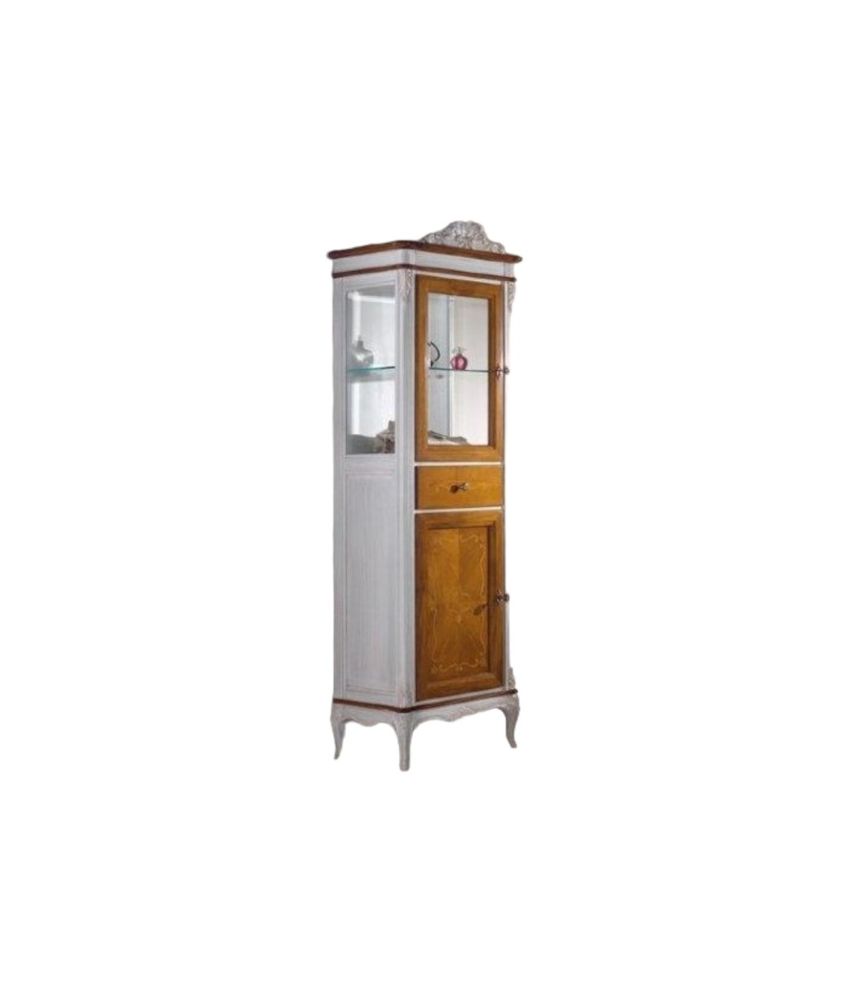 MOBILI 2G - VETRINA CLASSICA PROVENZALE IN LEGNO 2 PORTE 1 CASSETTO L.61 P.41 H.190