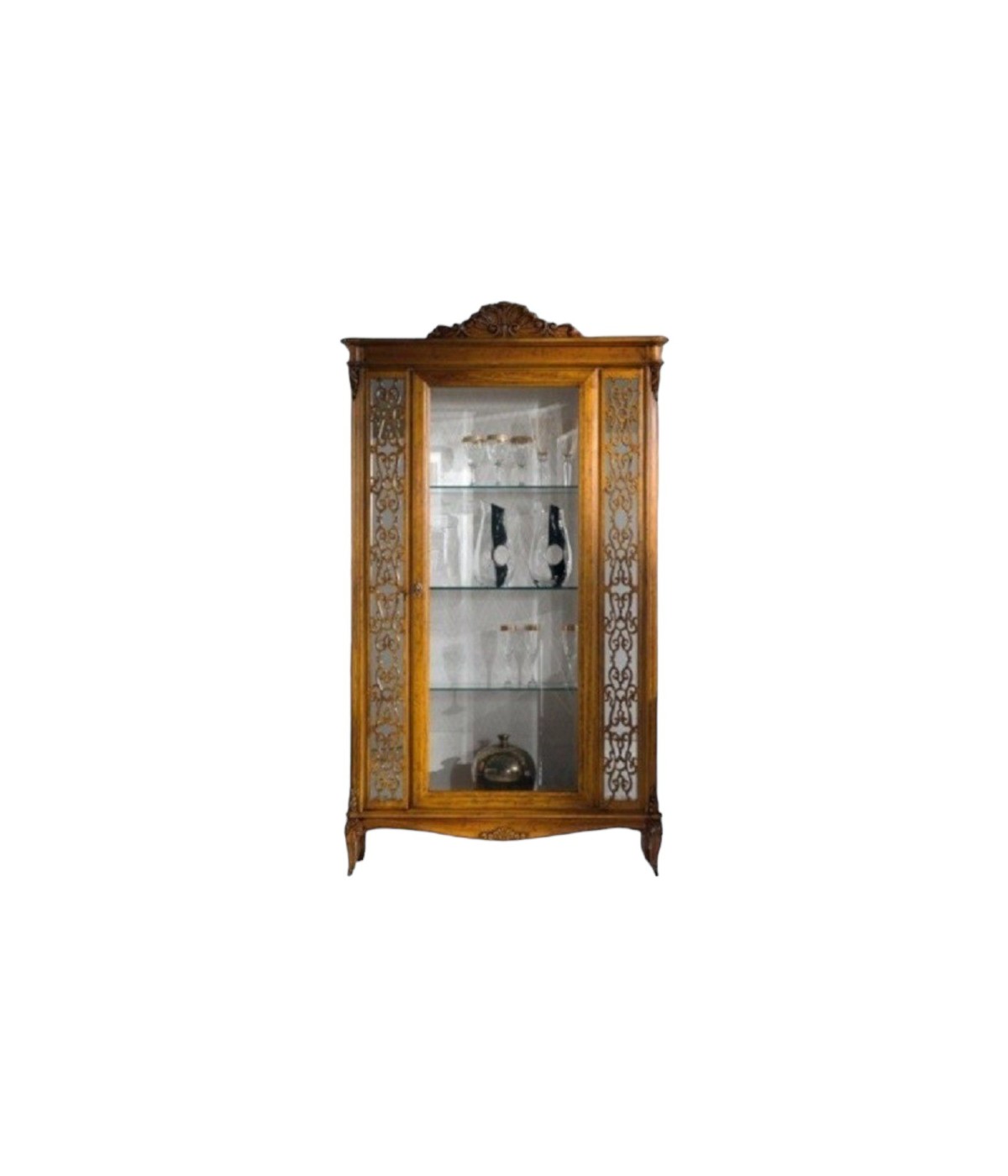 MOBILI 2G - VETRINA CLASSICA IN LEGNO 1 PORTA FINITURA BASSANO L.111 P.44 H.192
