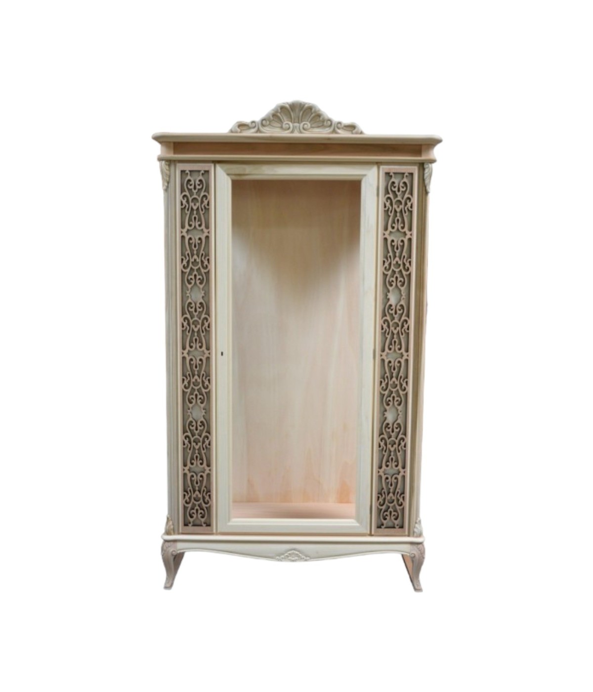 MOBILI 2G - VETRINA CLASSICA 1 PORTA IN LEGNO GREZZO  L.111 P.44 H.192