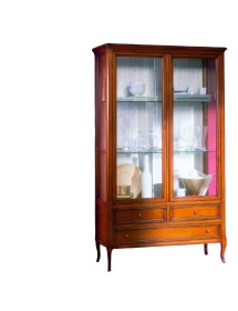 MOBILI 2G - VETRINA CLASSICA IN LEGNO 2 PORTE 3 CASSETTI FINITURA BASSANO L.108 P.40 H.190