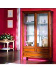 MOBILI 2G - VETRINA CLASSICA IN LEGNO 2 PORTE 3 CASSETTI FNITURA BASSANO L.108 P.40 H.175