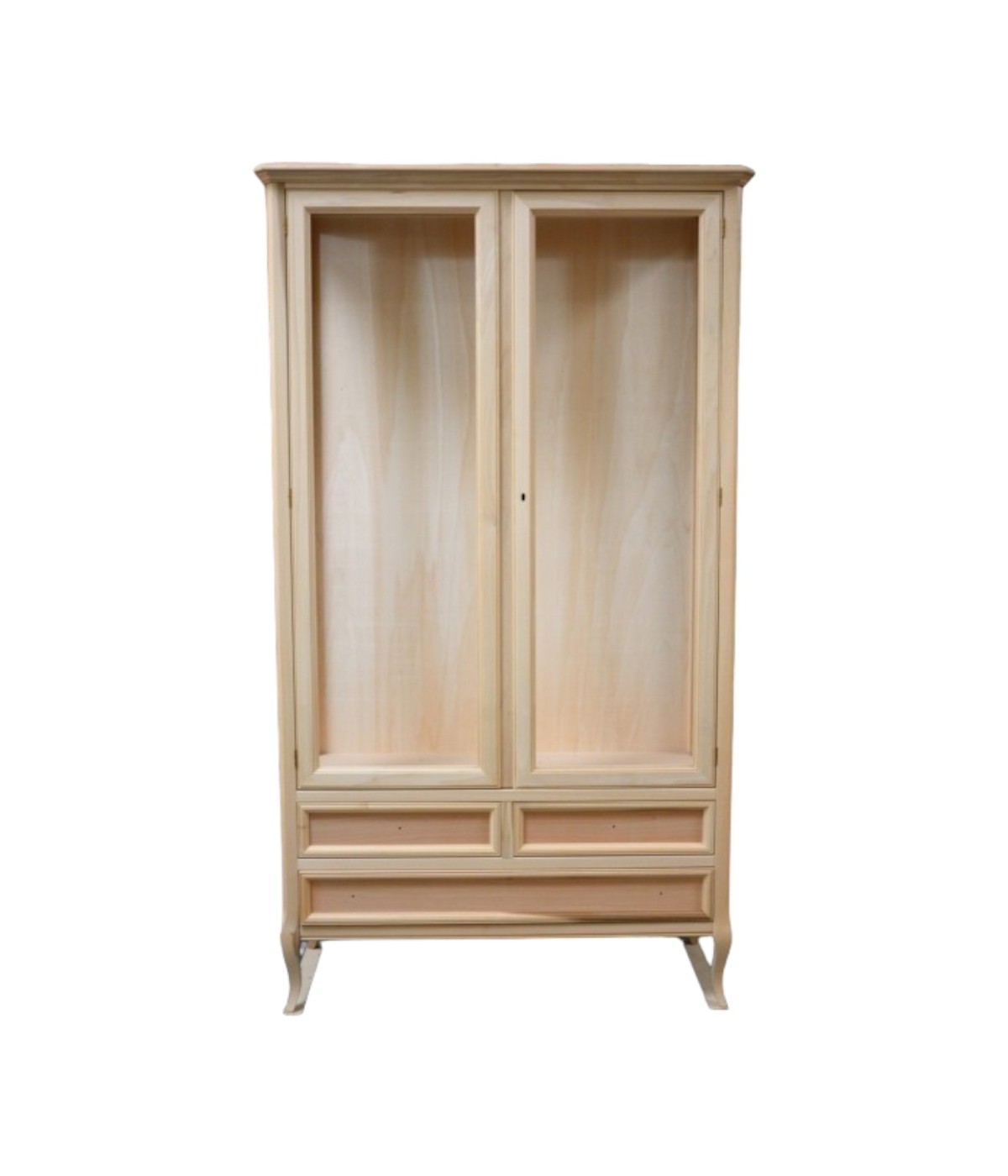 MOBILI 2G - VETRINA CLASSICA  2 PORTE 3 CASSETTI IN LEGNO GREZZO L.108 P.40 H.175