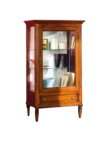 MOBILI 2G - VETRINA CLASSICA IN LEGNO 1 PORTA 1 CASSETTO FINITURA BASSANO L.75 P.43 H.135