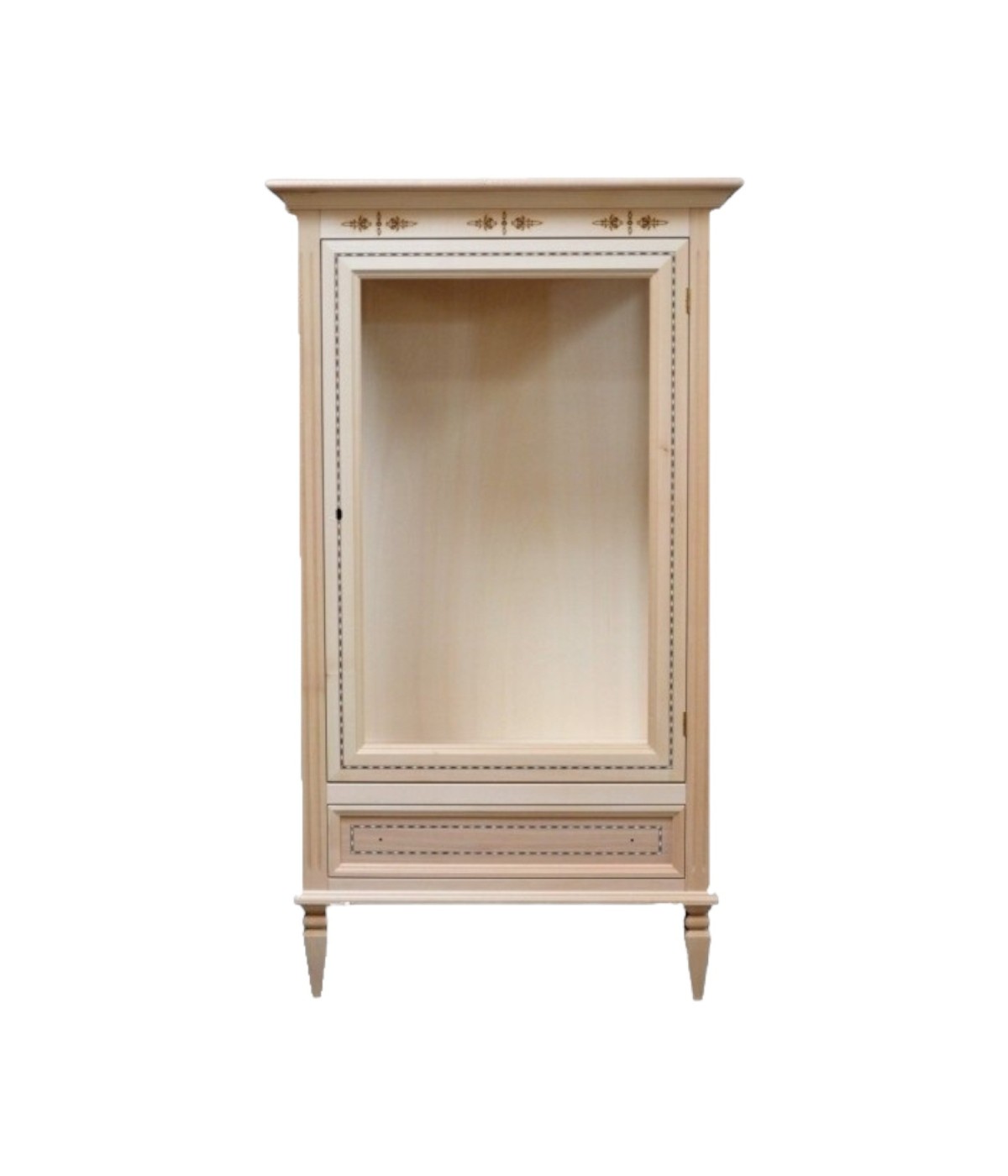 MOBILI 2G - VETRINA CLASSICA 1 PORTA 1 CASSETTO IN LEGNO GREZZO L.75 P.43 H.135