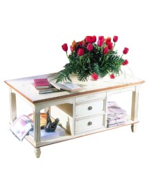 MOBILI 2G - TAVOLINO CLASSICO IN LEGNO BICOLORE BIANCO/NATURALE L.115 P.65 H.55