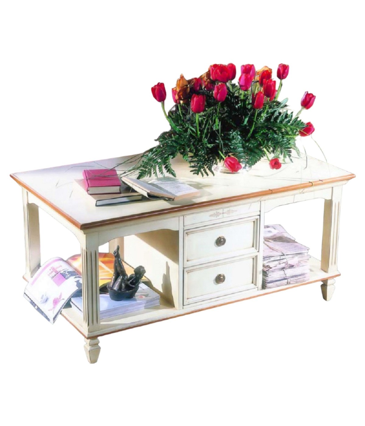 MOBILI 2G - TAVOLINO CLASSICO IN LEGNO BICOLORE BIANCO/NATURALE L.115 P.65 H.55