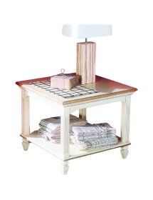 MOBILI 2G - TAVOLINO QUADRATO CLASSICO IN LEGNO BICOLORE L.65 P.65 H.55