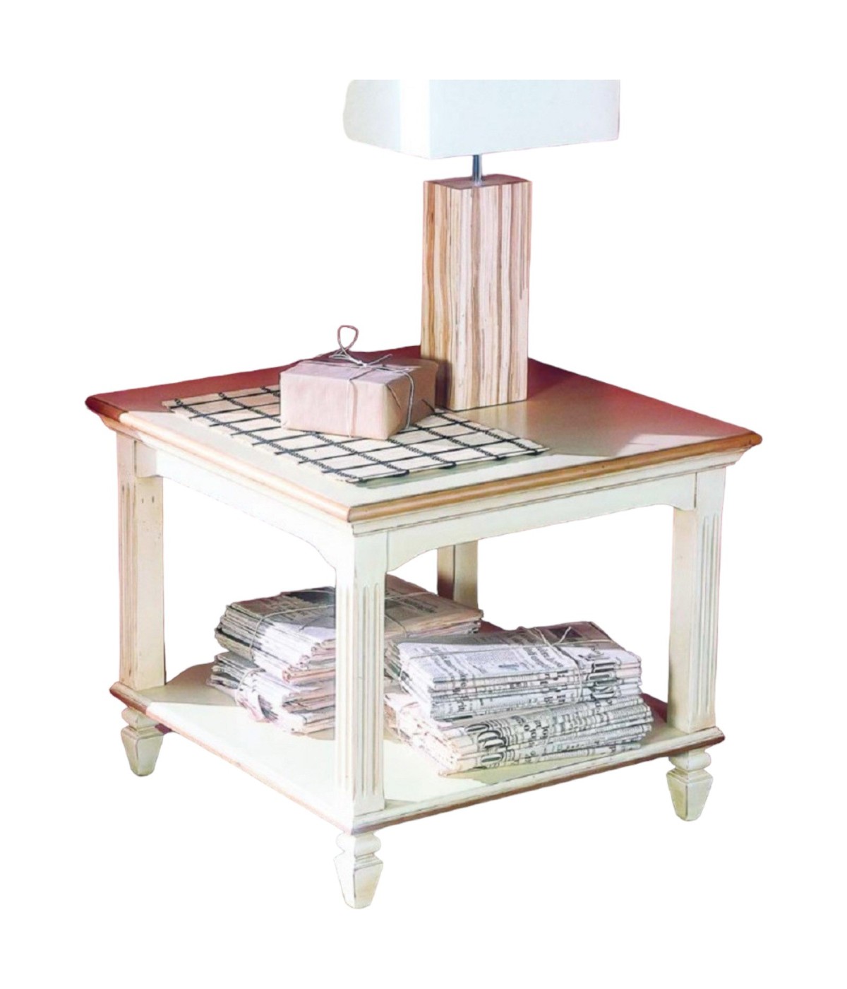 MOBILI 2G - TAVOLINO QUADRATO CLASSICO IN LEGNO BICOLORE L.65 P.65 H.55