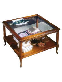 MOBILI 2G - TAVOLINO CLASSICO VETRO E LEGNO FINITURA BASSANO L.90 P.90 H.55