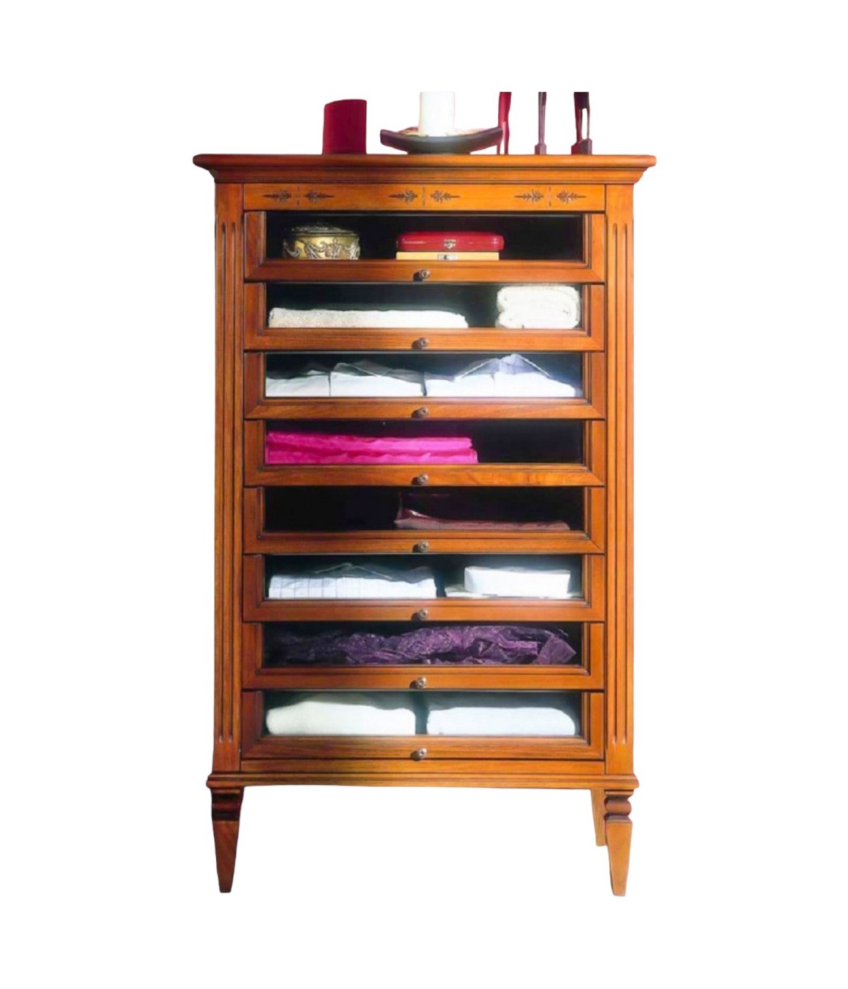 MOBILI 2G - CASSETTIERA PORTA CAMICIE CLASSICA 8 CASSETTI IN LEGNO FINITURA BASSANO L.75 P.41 H.120