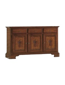 MOBILI 2G - MADIA CREDENZA CLASSICA 3 PORTE CON SPIGHE LEGNO TINTA NOCE 163x49x98