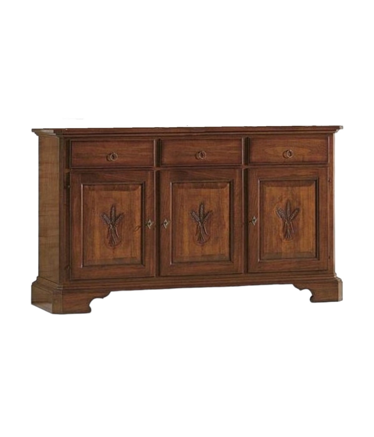 MOBILI 2G - MADIA CREDENZA CLASSICA 3 PORTE CON SPIGHE LEGNO TINTA NOCE 163x49x98
