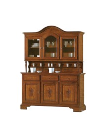 CRISTALLIERA 3 PORTE CLASSICA SAGOMATA SPIGA LEGNO TINTA NOCE 163X49X228