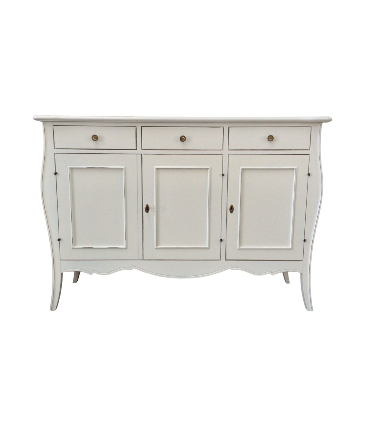 MOBILI 2G - MADIA CREDENZA 3 PORTE IN LEGNO BIANCO OPACO L.151.P.50 H.105