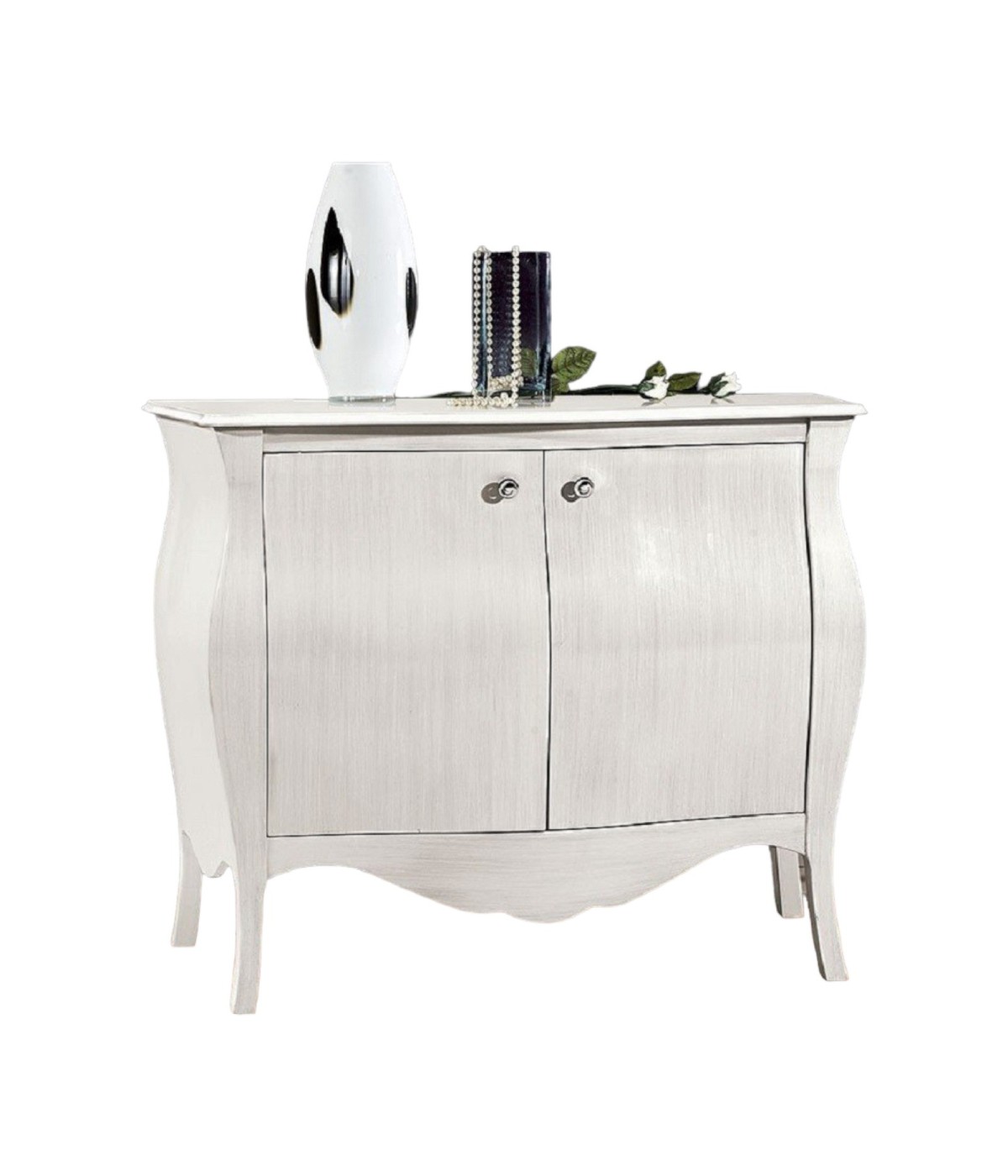 MOBILI 2G - Madia Credenza in legno 2 porte sagomata shabby chic bianco l.120 p.54 h.94