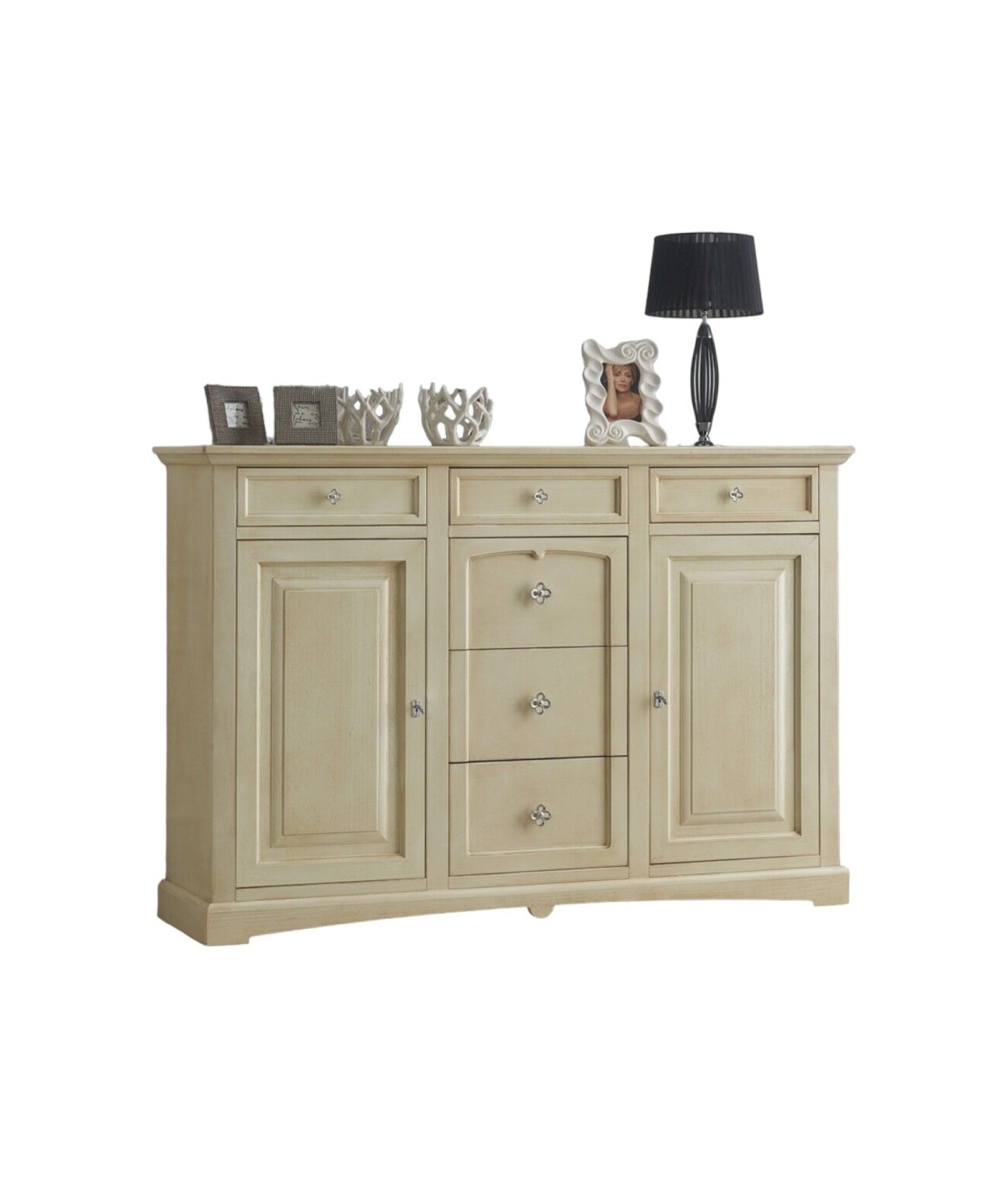 CREDENZONE LEGNO 2 PORTE 6 CASSETTI AVORIO ANTICATO L.170 P.46 H.116