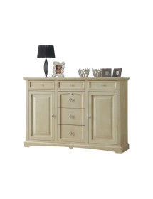 CREDENZONE LEGNO 2 PORTE 6 CASSETTI AVORIO ANTICATO L.170 P.46 H.116