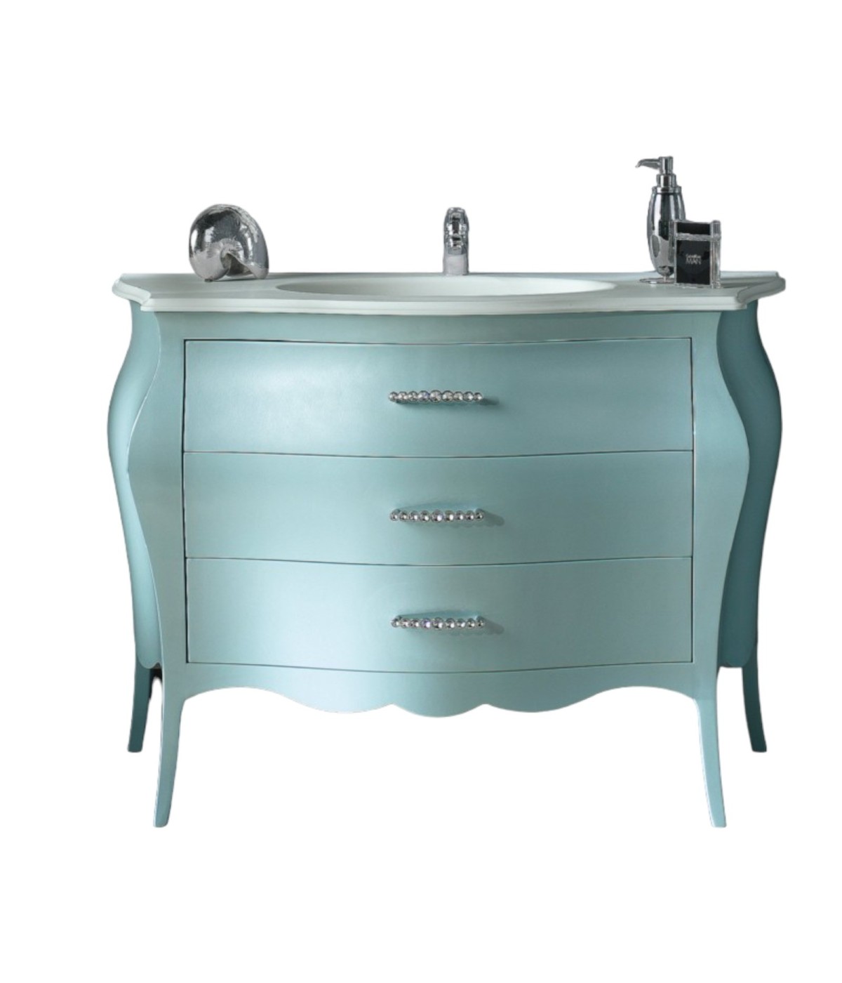 MOBILI 2G - MOBILE BAGNO 3 CASSETTI LACCATO ACQUA MARINA MADREPERLA MISURA L.118 P.55 H.82