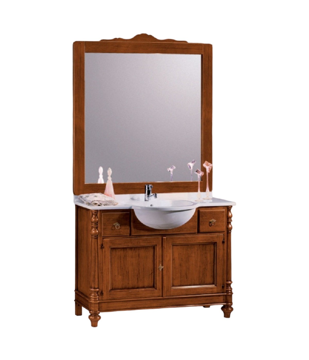 MOBILI 2G - MOBILE BAGNO 108 CM IN LEGNO LAVABO 2 CASSETTI 2 PORTE E SPECCHIO