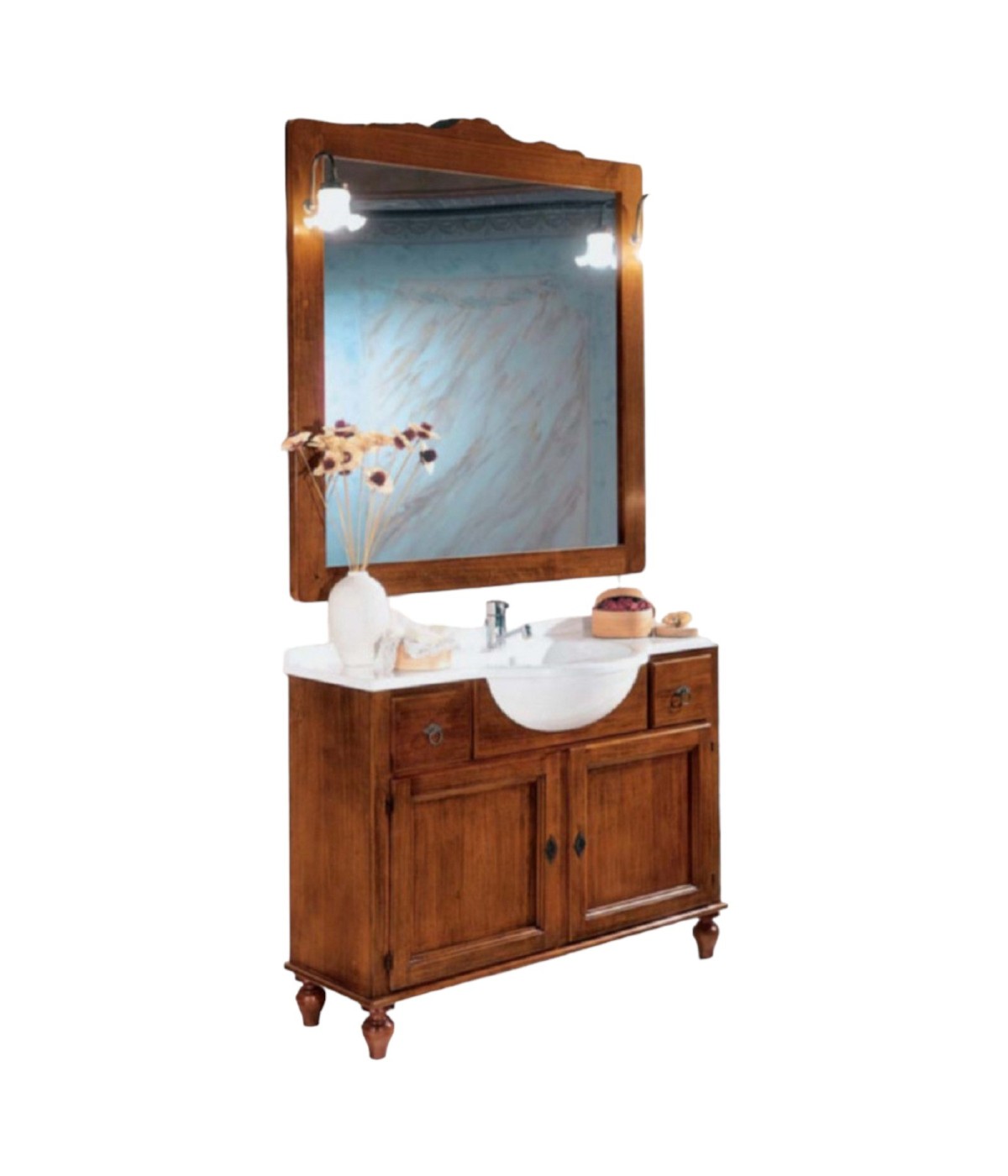 MOBILI 2G - MOBILE BAGNO 108 CM IN LEGNO LAVABO 2 CASSETTI 2 PORTE E SPECCHIO