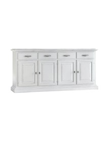 MOBILI 2G - MADIA CREDENZA SHABBY CHIC IN LEGNO MASSELLO 4 PORTE BIANCO CONSUMATO L.222 P.51 H.105