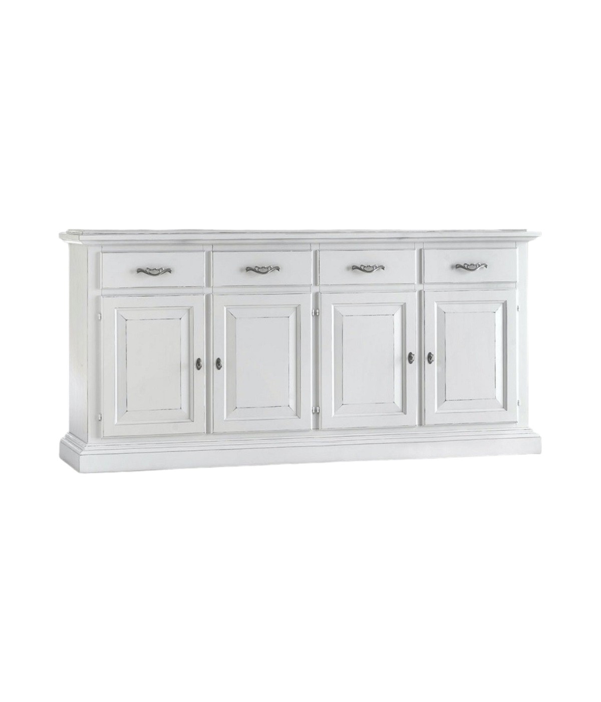 MOBILI 2G - MADIA CREDENZA SHABBY CHIC IN LEGNO MASSELLO 4 PORTE BIANCO CONSUMATO L.222 P.51 H.105