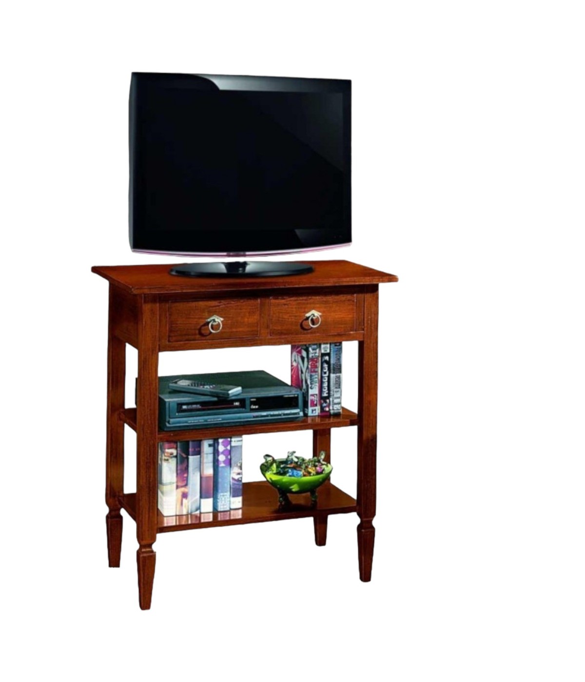 MOBILI 2G - PORTA TV 2 ARTE POVERA IN LEGNO MASSELLO TINTA NOCE L.75 P.45 H.85