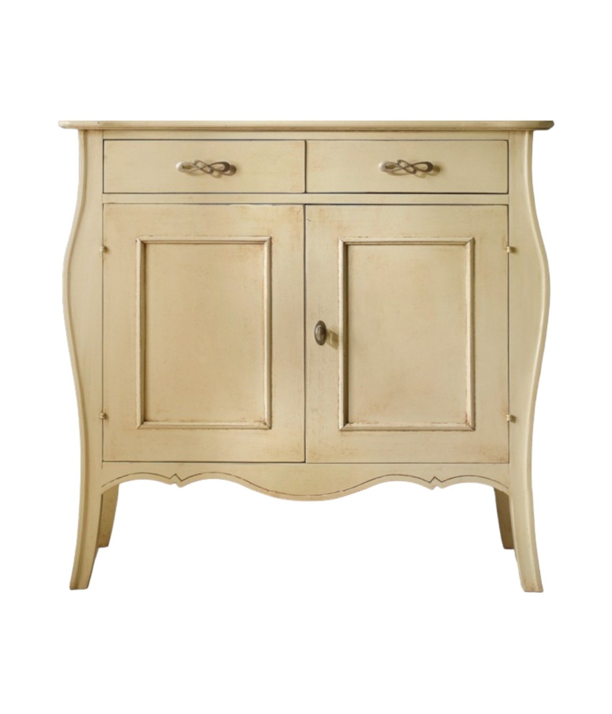 MOBILI 2G - MADIA CREDENZA 2 PORTE 2 CASSETTI IN LEGNO AVORIO PATINATO L.105 P.50 H.100