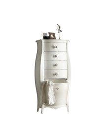 MOBILI 2G - CASSETTIERA BOMBATA LEGNO BIANCO 4 CASSETTI E RIBALTA 73x37x141 vista laterale