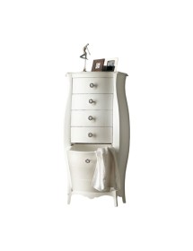 MOBILI 2G - CASSETTIERA BOMBATA LEGNO BIANCO 4 CASSETTI E RIBALTA 73x37x141 vista laterale