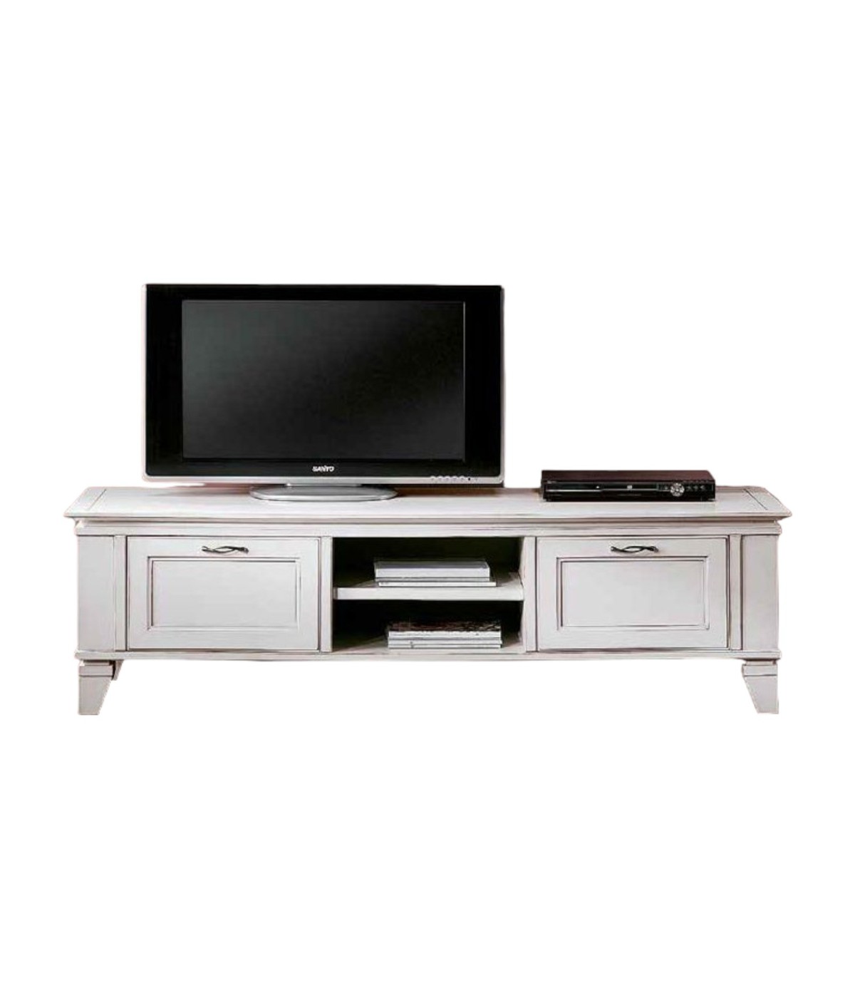 MOBILI 2G - PORTA TV  IN LEGNO 2 CASSETTI SHABBY BIANCO 176x60x50 vista frontale