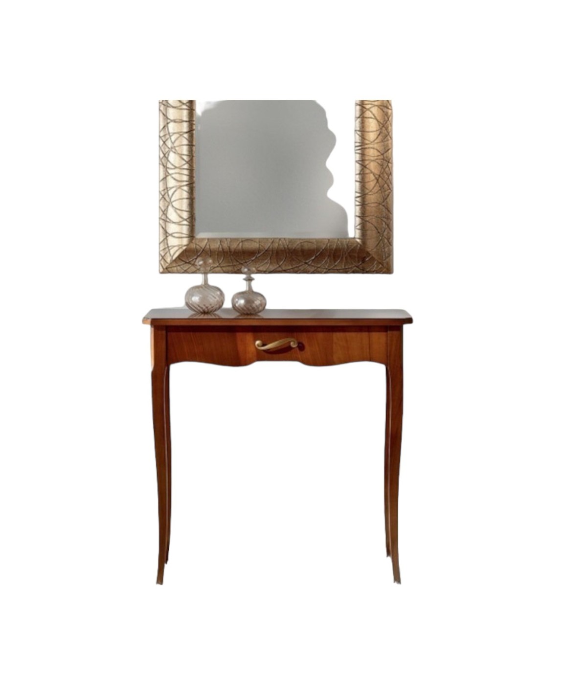 MOBILI 2G - CONSOLLE IN LEGNO 1 CASSETTO TINTA NOCE CON INTARSIO L.79 P.34 H.80