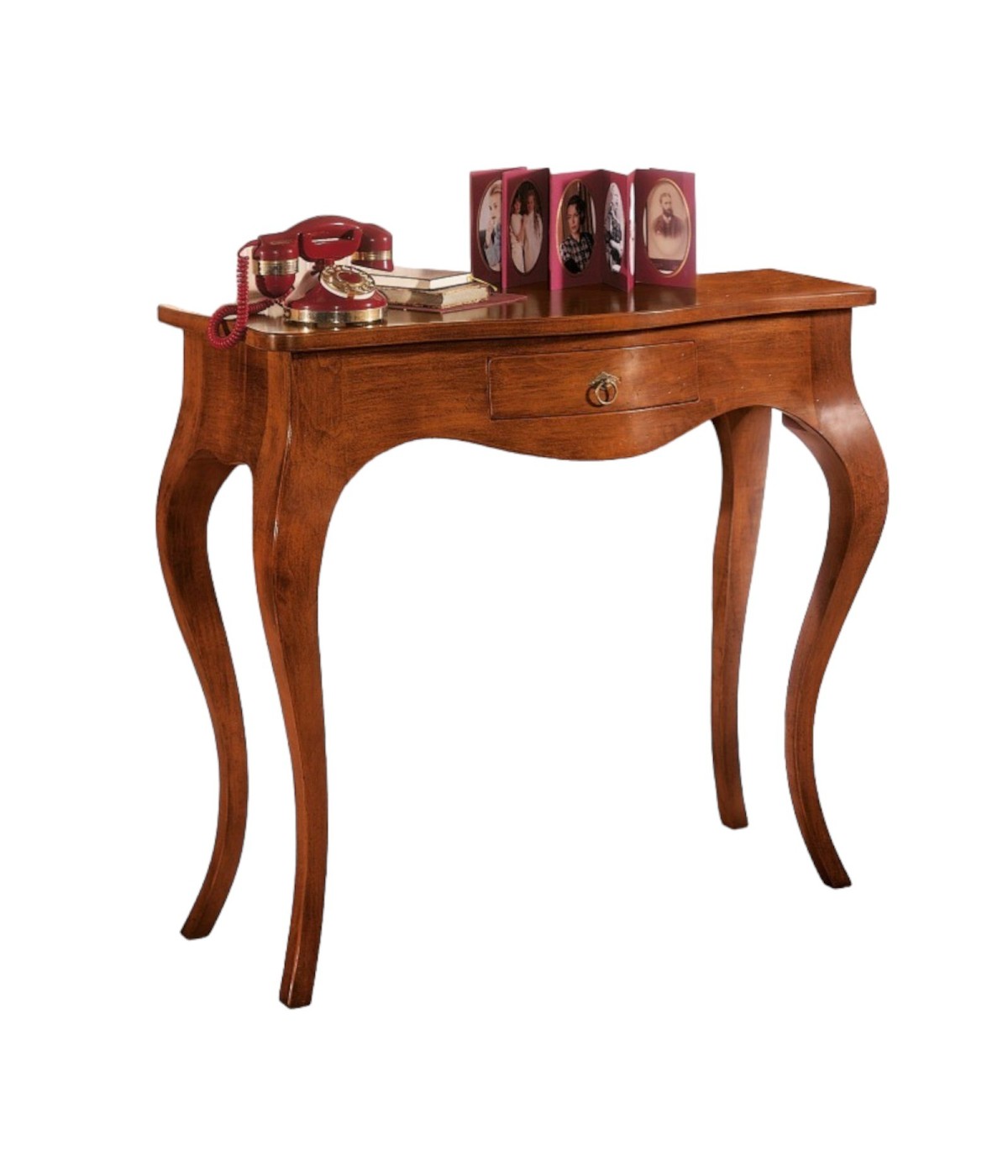 MOBILI 2G - CONSOLLE IN LEGNO MASSELLO 1 CASSETTO TINTA NOCE  L.103 P.41 H.90