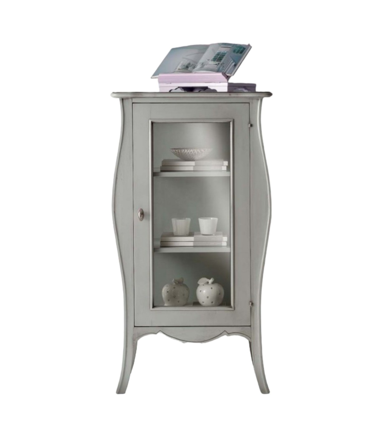 MOBILI 2G - VETRINA SHABBY BOMBATA 1 PORTA LEGNO GRIGIO L.71 P.48 H.134 (3096)