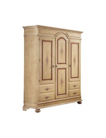 MOBILI 2G - ARMADIO 3 PORTE ARTE POVERA IN LEGNO AVORIO E ROSSO ANTICATO 184X60X223