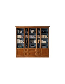 MOBILI 2G - LIBRERIA SOGGIORNO CLASSICA IN LEGNO TINTA NOCE L.250 P.45 H.224